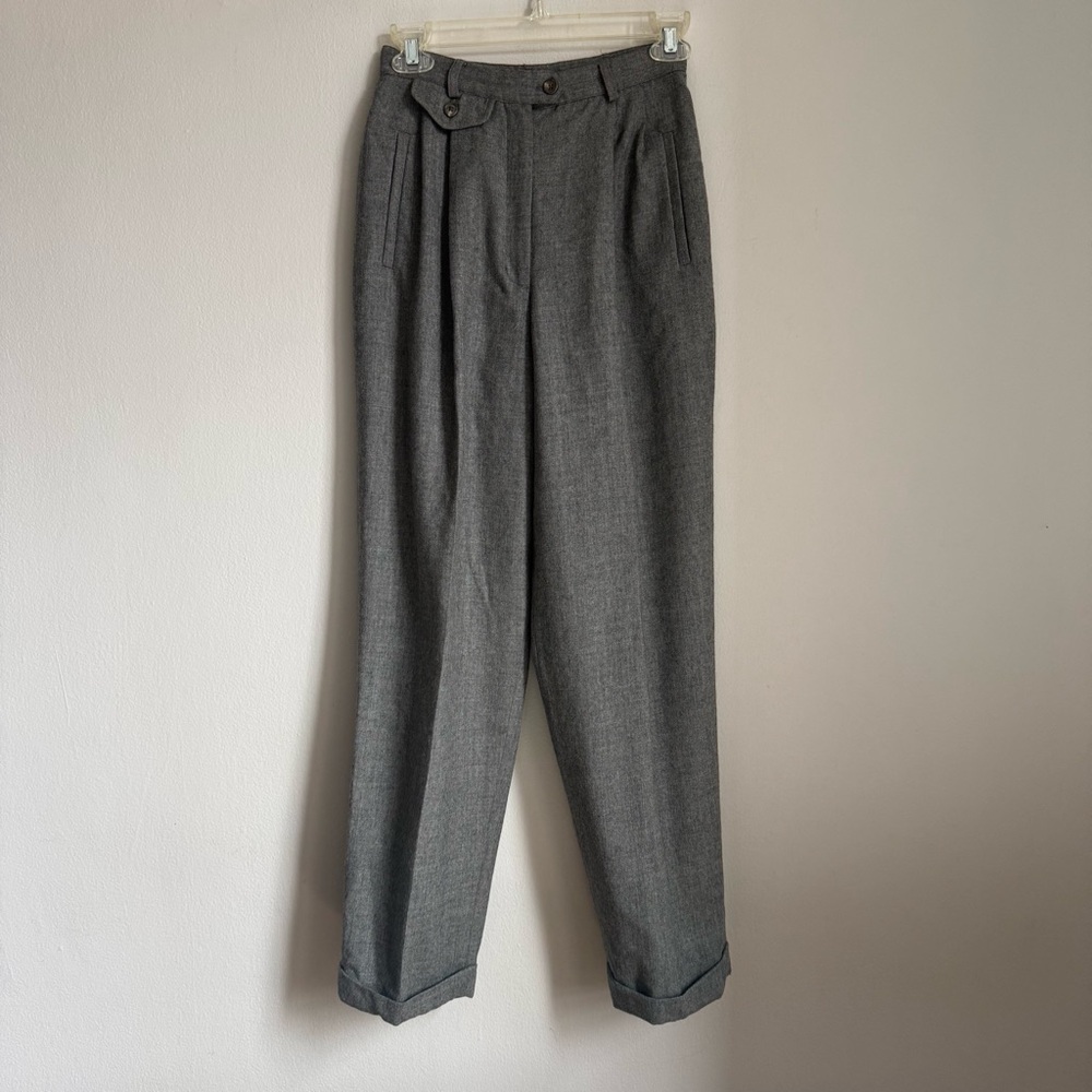 Lauren Ralph Lauren 100% Wool Made in USA Trousers Petite 4P Gray Pleated Cuffe